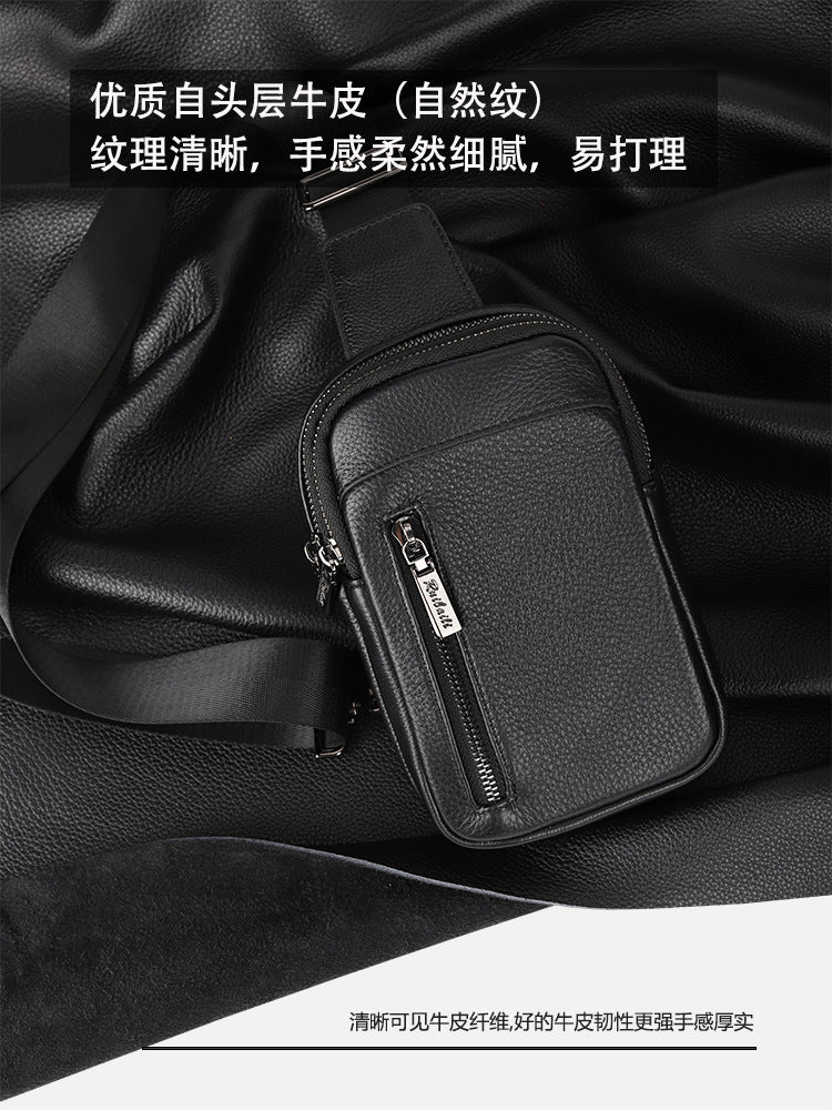 New leather chest bag, men's fashion brand hanging bag, first layer cowhide crossbody bag, casual chest bag, versatile men's small backpack