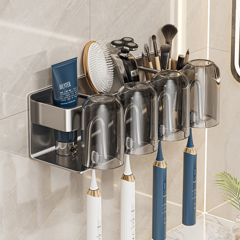 Non-perforated toothbrush shelf, space aluminum bathroom, wall-mounted toothpaste holder, gargle cup storage, electric toothbrush shelf