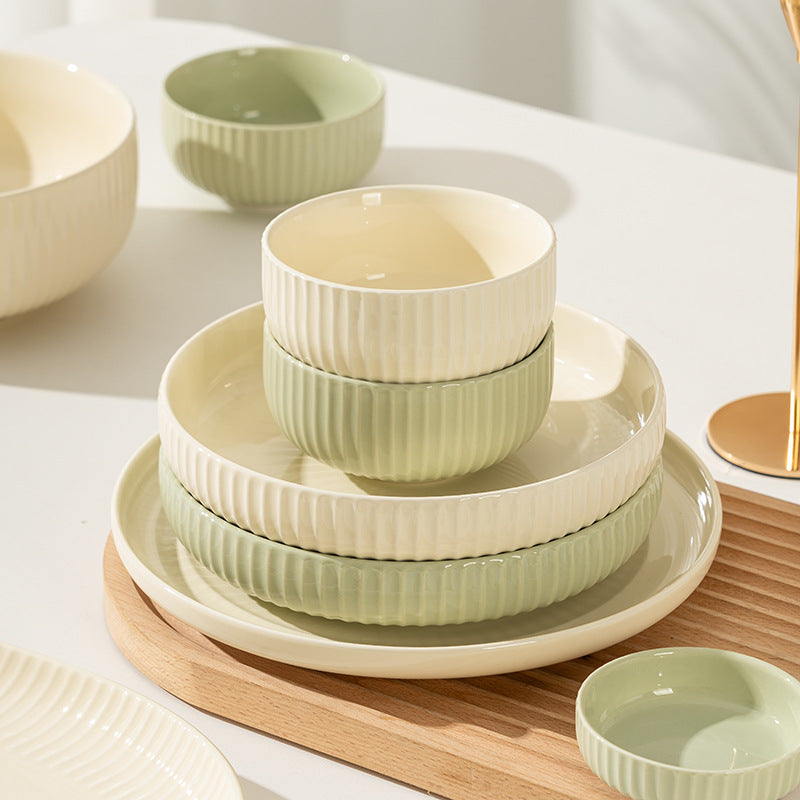 Creamy style ceramic crockery set bowl household 2023 new luxury tableware high-value bowls, chopsticks, plates, bowls and plates