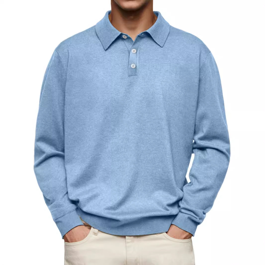 2024 independent station wish Amazon hot autumn long-sleeved V-neck button men's casual top polo shirt