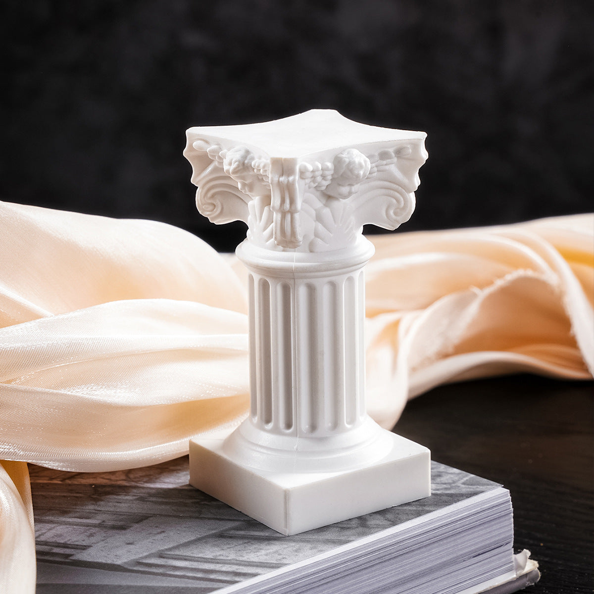 White Nordic Roman column candle holder photo prop background home living room table decoration ornaments