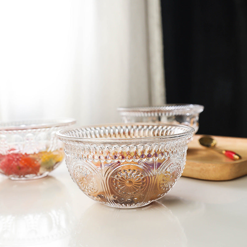 Salad bowl, home Korean creative Japanese dessert tableware, large bowl, instant noodle bowl, sugar water bowl, rice bowl, clear glass bowl