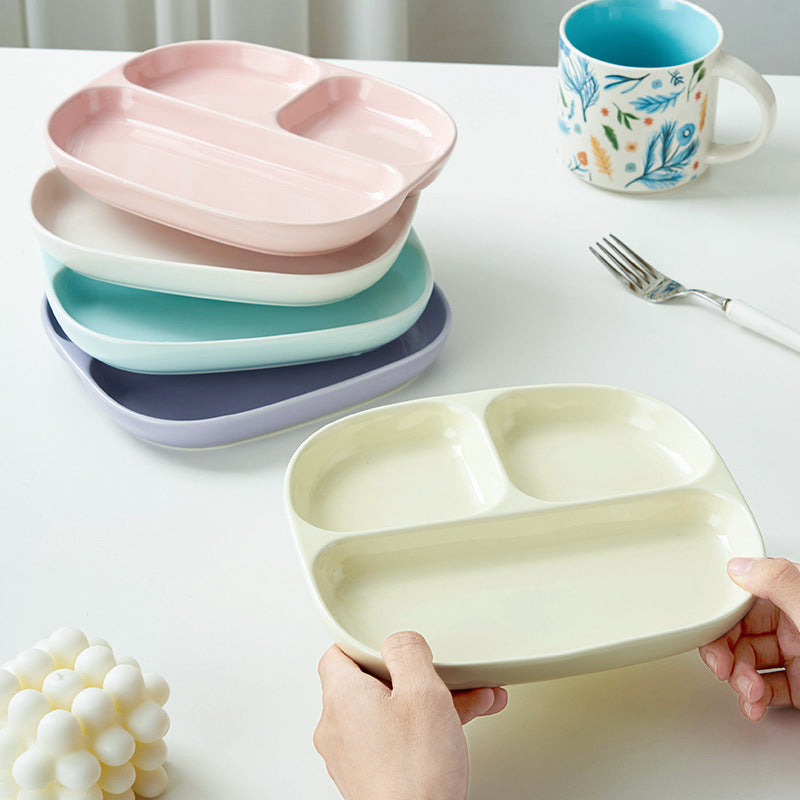 Ceramic compartment dinner plates, one person food fat reduction tableware plates, household children's multi-grid dinner plates, weight loss snack plates wholesale