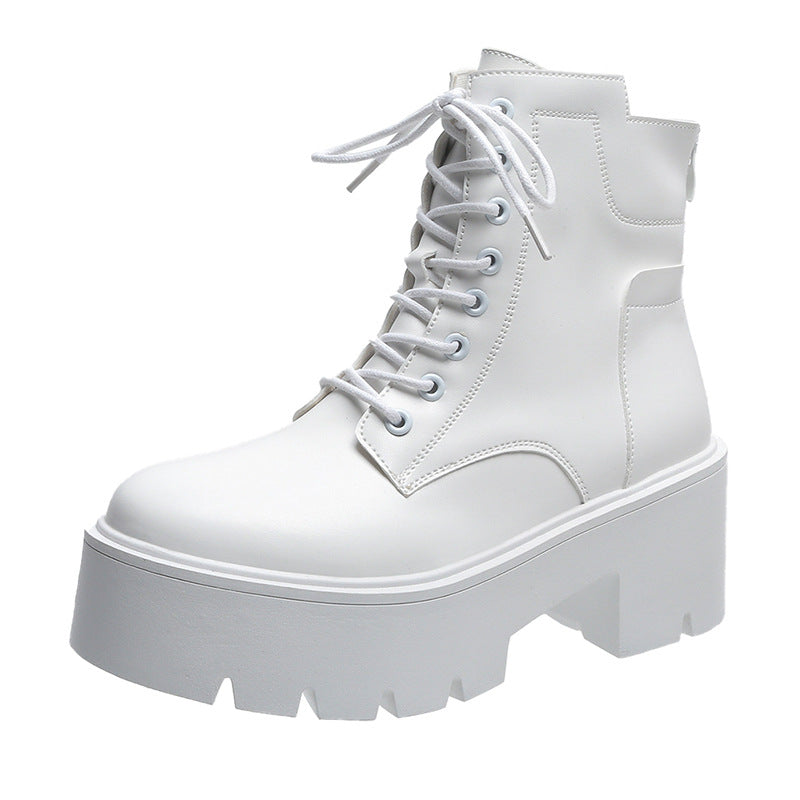 Fall/Winter 2022 New Mid Boots Women's New Soft-soled Martin Boots Korean Version Lace-up Platform Martin Boots Women