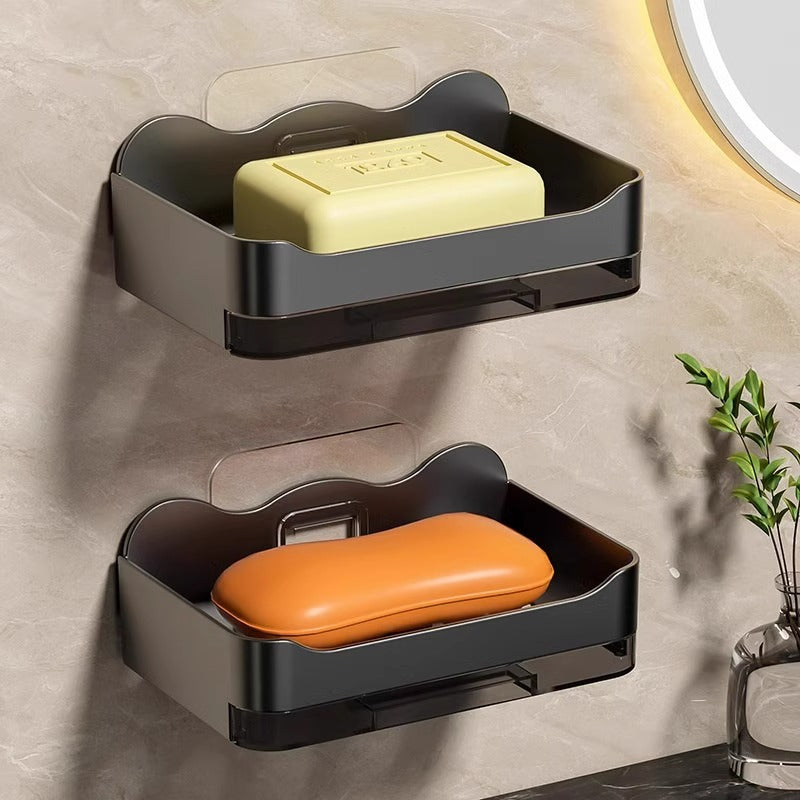 Household high-grade drain soap dish, soap dish, bathroom toilet, wall-mounted double layer soap dish, non-perforated shelf