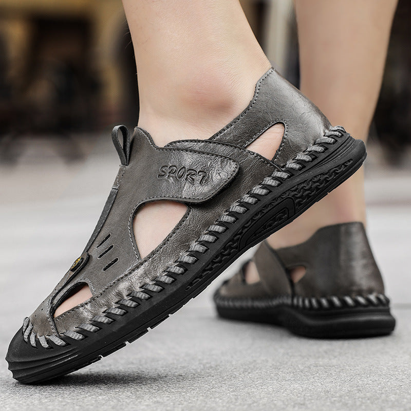 Summer casual men's shoes, fashionable outdoor hollow leather shoes, versatile beach sandals, cross-border plus-size AliExpress can be dropshipped