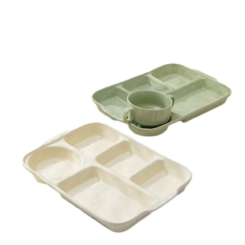 High-value simple cream-style breakfast plate creative light luxury fat reduction color glaze ceramic ceramic tableware compartment dinner plate