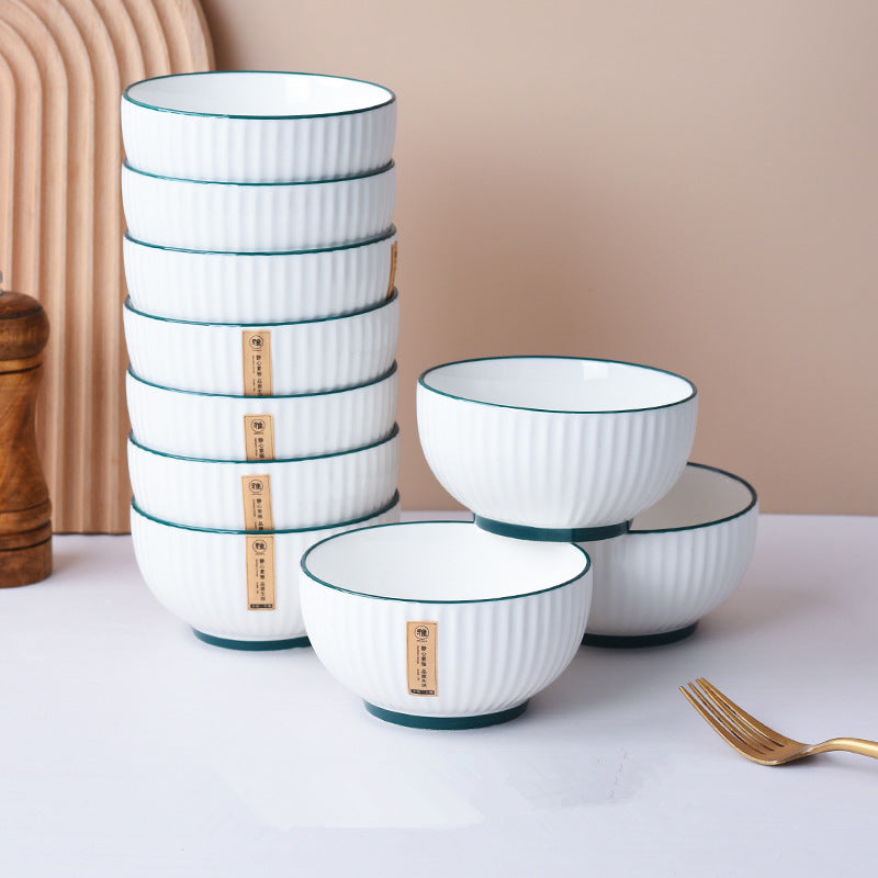 Japanese-style rice bowl, household ceramics, creative high-value ins, wind, high temperature resistant small bowl, vertical grain small soup bowl, instant noodle bowl