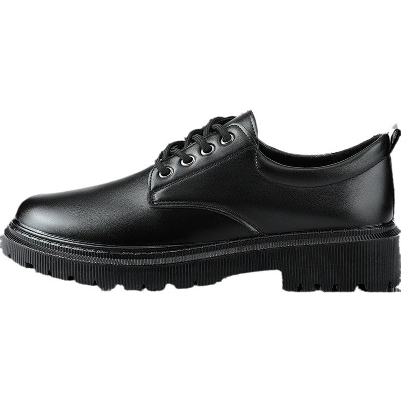 Pullback leather shoes men's business formal wear spring breathable casual soft sole black heightened wedding groom shoes