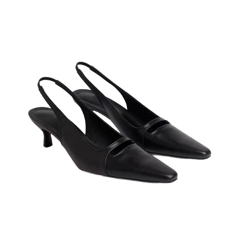 French small square toe shallow front bag slip back elastic band comfortable and wear-resistant niche commuter stiletto sandals