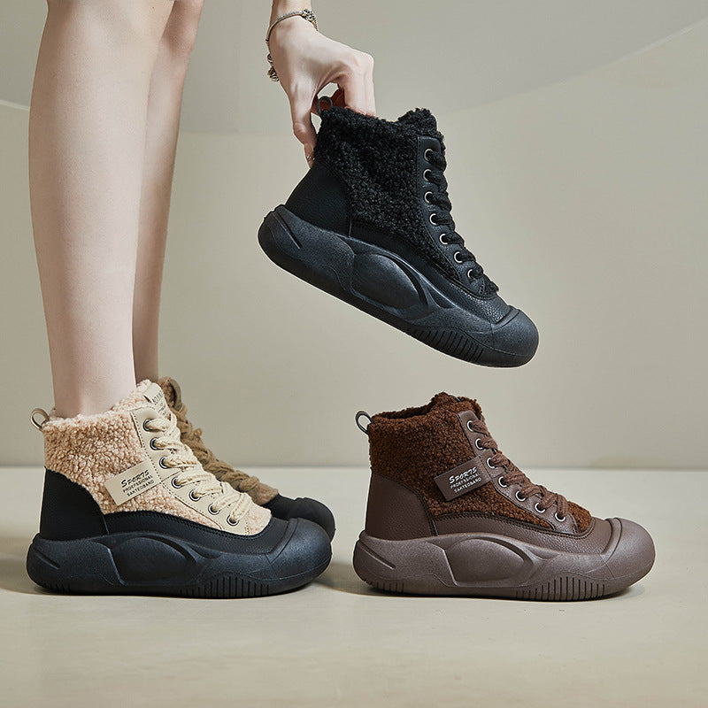 2024 winter fleece white shoes new Korean version ins schoolgirl thick-soled heightened sports board shoes casual XFL28