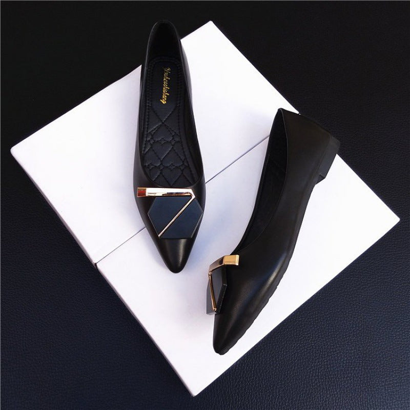 Spring Summer 2023 Season New High Heels Women's Mid Heels Soft Leather Pointed Toe Metal Buckles Fashion Work Women's Shoes