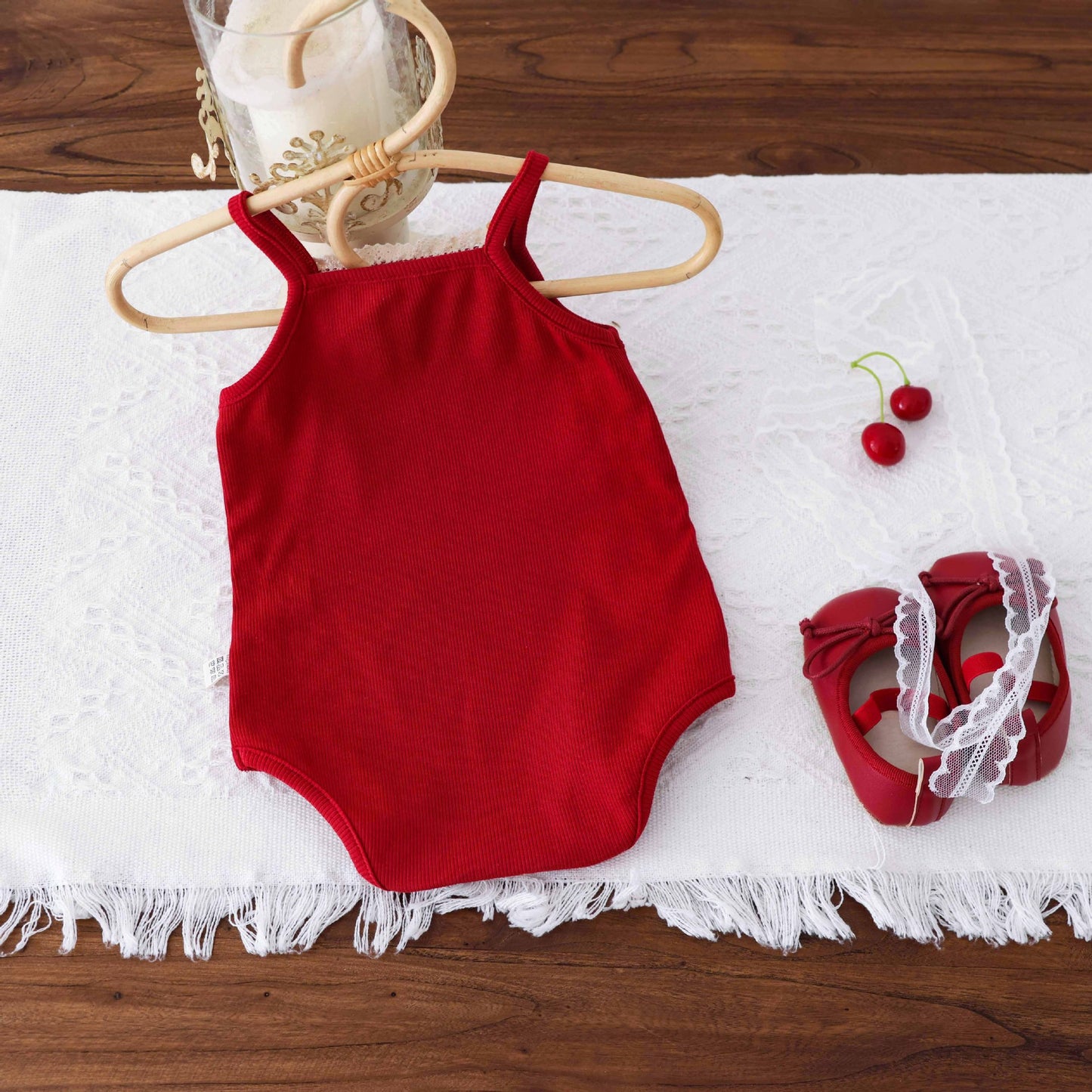 Baby clothes summer thin bag fart clothes newborn baby girl cherry full moon 100 days suspender clothes one-piece