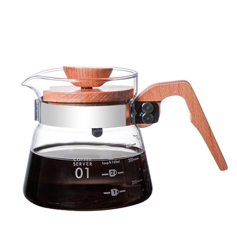 Blowing Thickened Glass Coffee Pot Set Rubber Wood Handle Sharing Pot Coffee Cup Manufacturers Bulk Stock