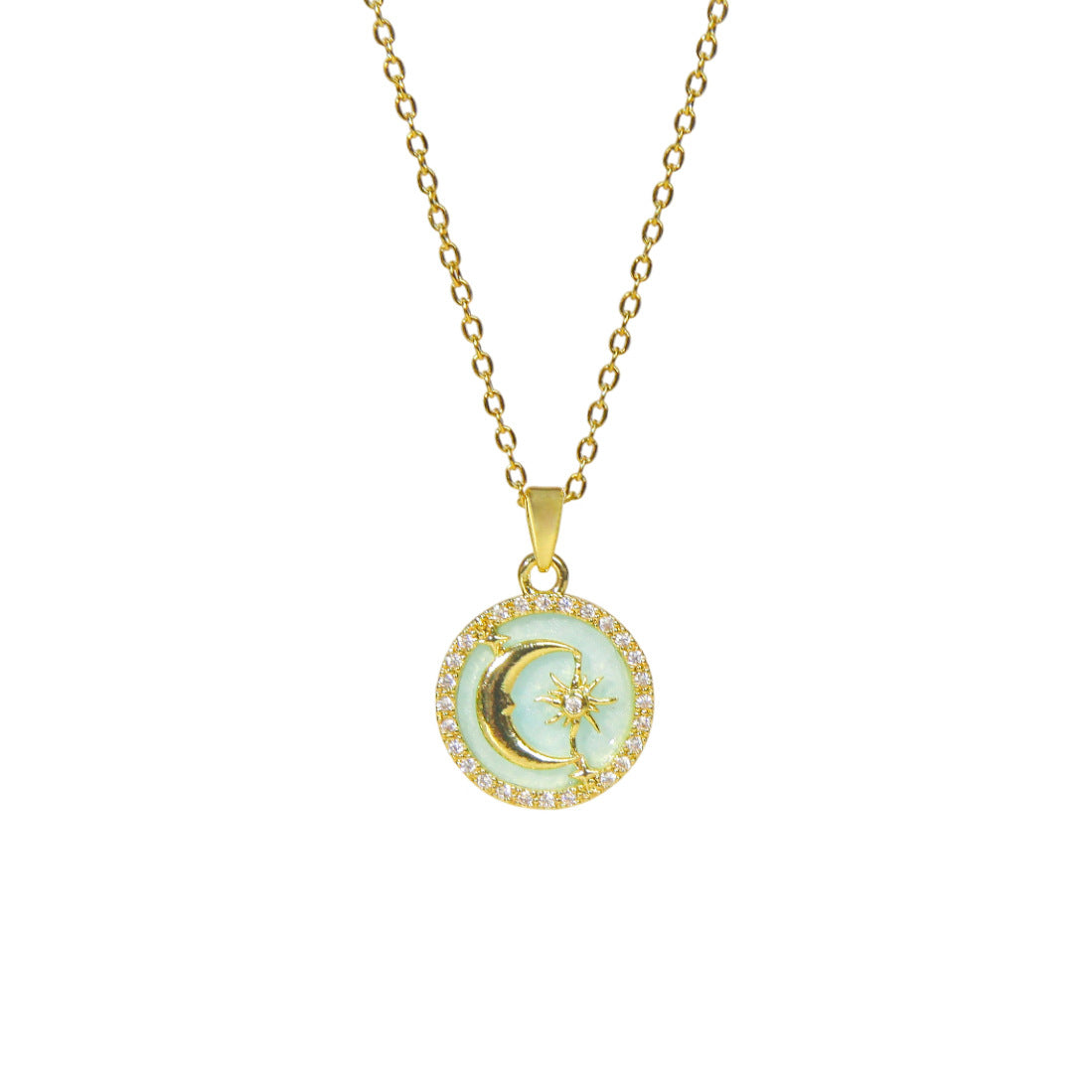 Foreign trade jewelry, star and moon necklaces, non-fading, women's light luxury, versatile, high-end copper micro-inlaid clavicle chain spot wholesale