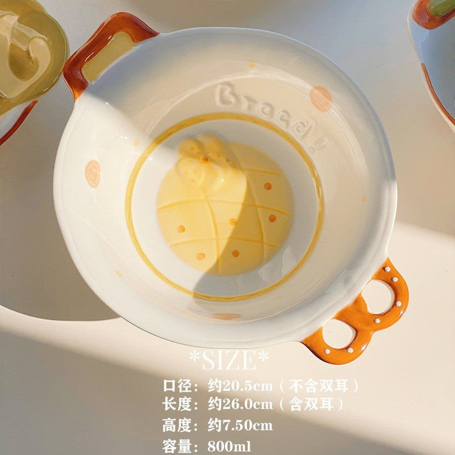 Cute bread, ceramic tableware, home bowl, dessert cookie, bread, high value round plate, rice bowl, spoon, plate