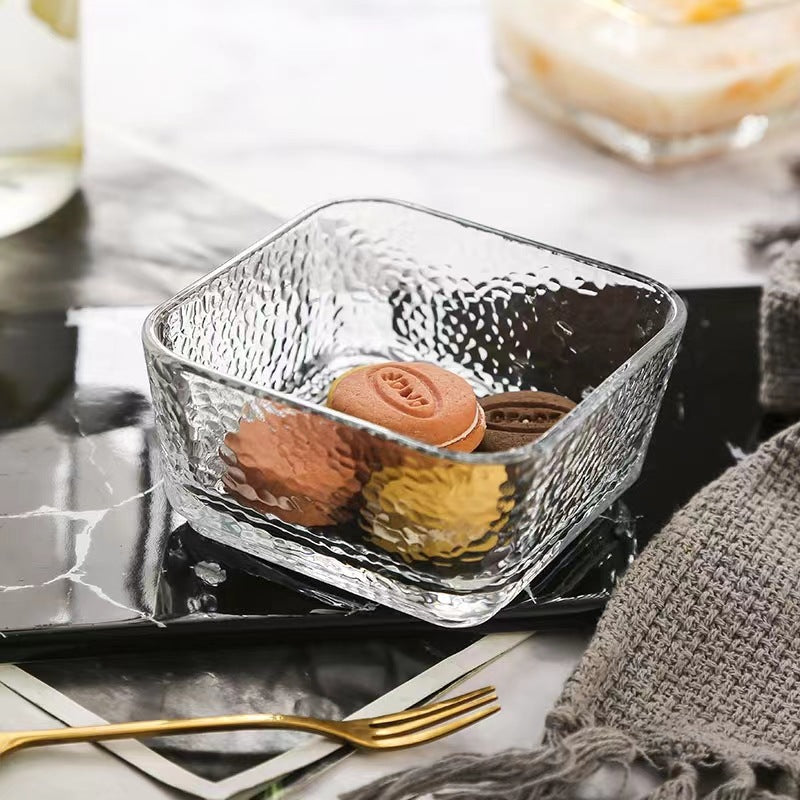 Breakfast bowl, hammered gold edged glass bowl, household bowl, fruit salad, oatmeal ice cream, square dessert bowl