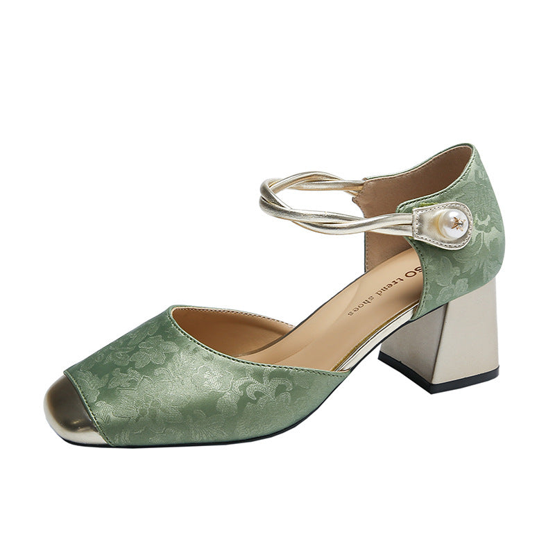 Size 33-40 Retro Chinese style high heels women's shoes fashion toe sandals spring and summer new block heel strap shoes