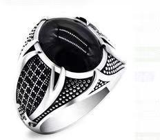 Cross-border new supply of European and American personality retro two-color men's rings foreign trade black agate rings wholesale