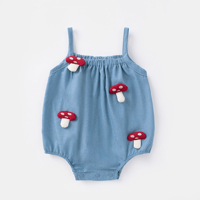 2025 summer new crawling clothes baby small sling thin onesie 5215 newborn baby girl mushroom wrap fart suit