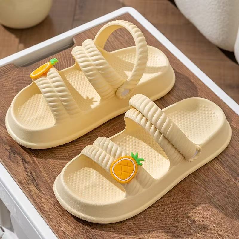 Stepping on shit feeling sandals and slippers women summer outdoor wear cute non-slip thick-soled two-wear sandals soft-soled girls outdoor beach shoes