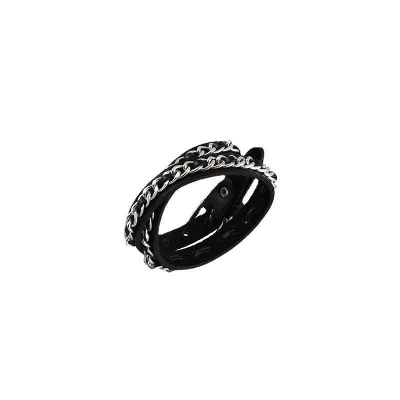 Punk rivet subculture star pure cowhide bracelet pentagram chain tide fan stacked couple bracelet women