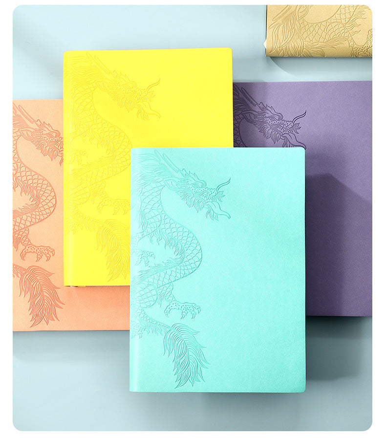 Leather notebook custom A5 simple ins style hand ledger diary notepad soft leather thickened horizontal line dragon version
