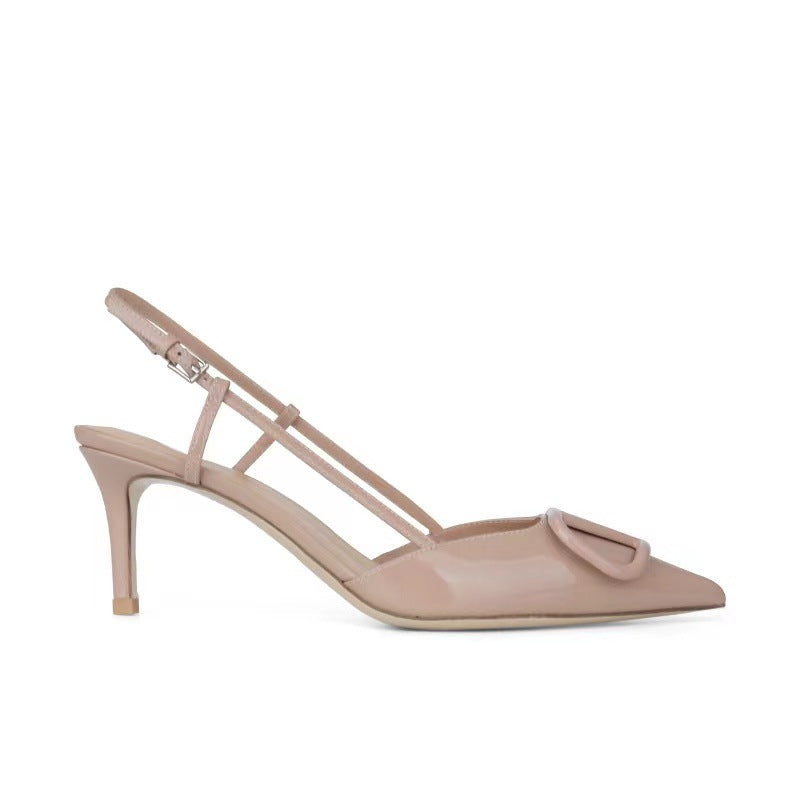 High version V home nude high heels women's 2025 summer toe toe stiletto sandals pointed toe french v buckle single shoes