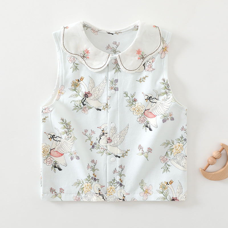 Baby vest, cotton wool, double-layer spring and autumn, baby outer wear, belly protection, baby shoulder vest, double-sided clothes for delivery
