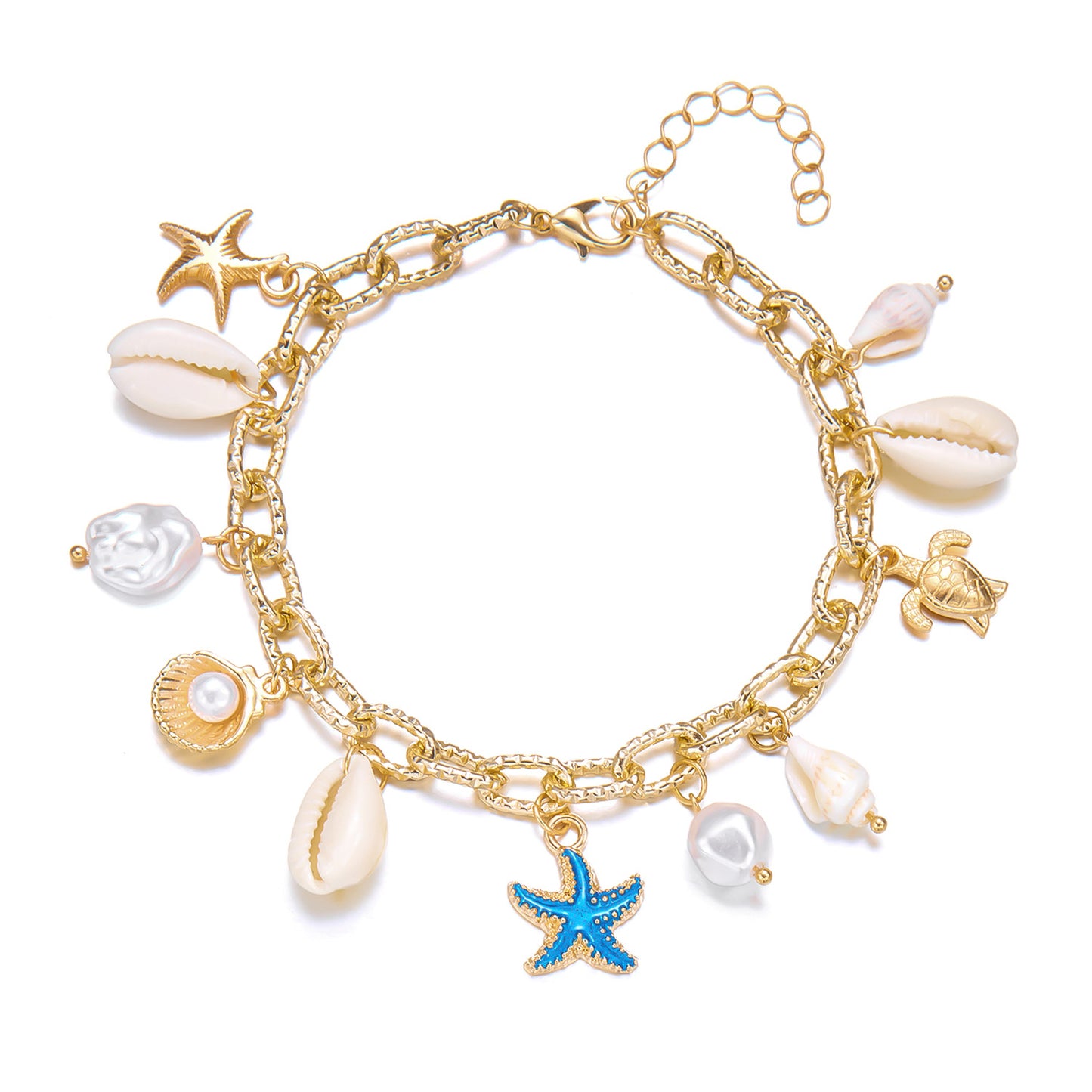 European and American fashion vacation beach bracelet anklet, bohemian starfish shell pendant, summer ocean style jewelry for women
