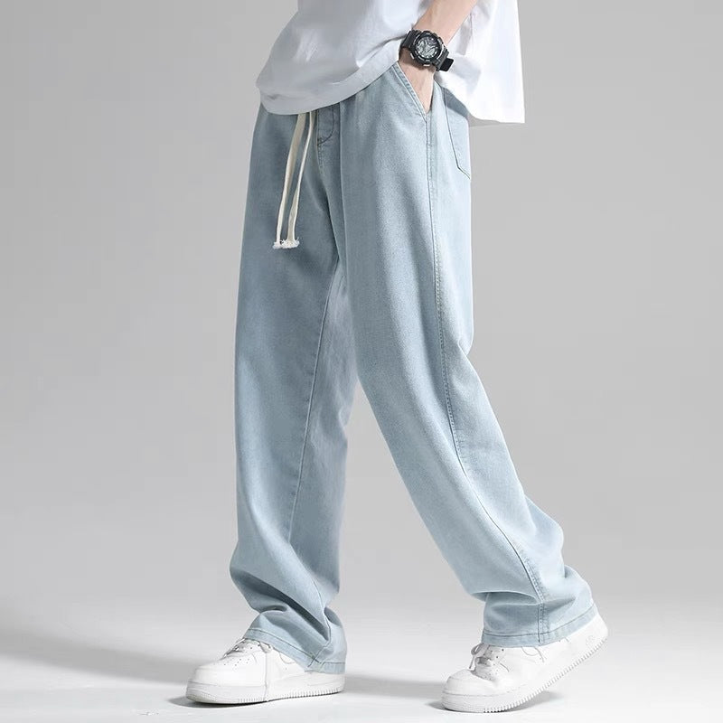 Straight leg jeans men's summer 2022 thin fashion brand loose drop wide leg drape mop pants casual pants