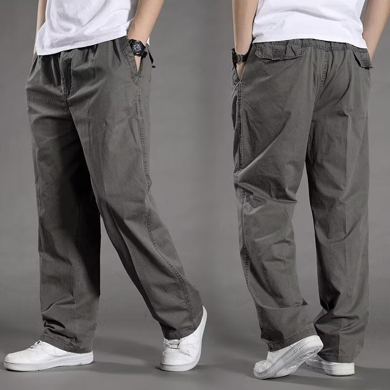 2025 New Men's Loose Plus Size Cotton Pants Oversized Cargo Straight Pants Outdoor Casual Pants Men