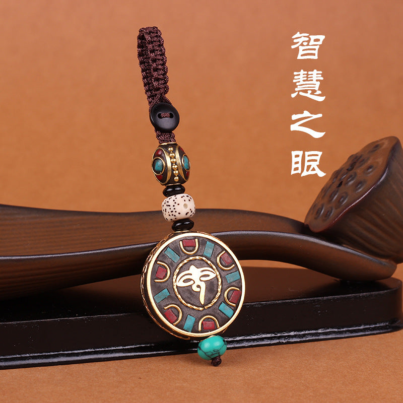 Nepal retro car key chain Bodhi key pendant high-end Ping An brand men's and women's bags handmade chain ornaments