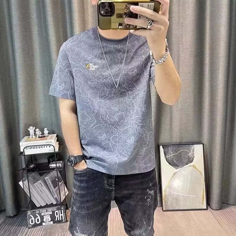 Short Sleeve Men's Short Sleeve T-Shirt New Trend Men's All-Over Printed Casual Top, Teen Fashion Brand T-shirt, Base Shirt