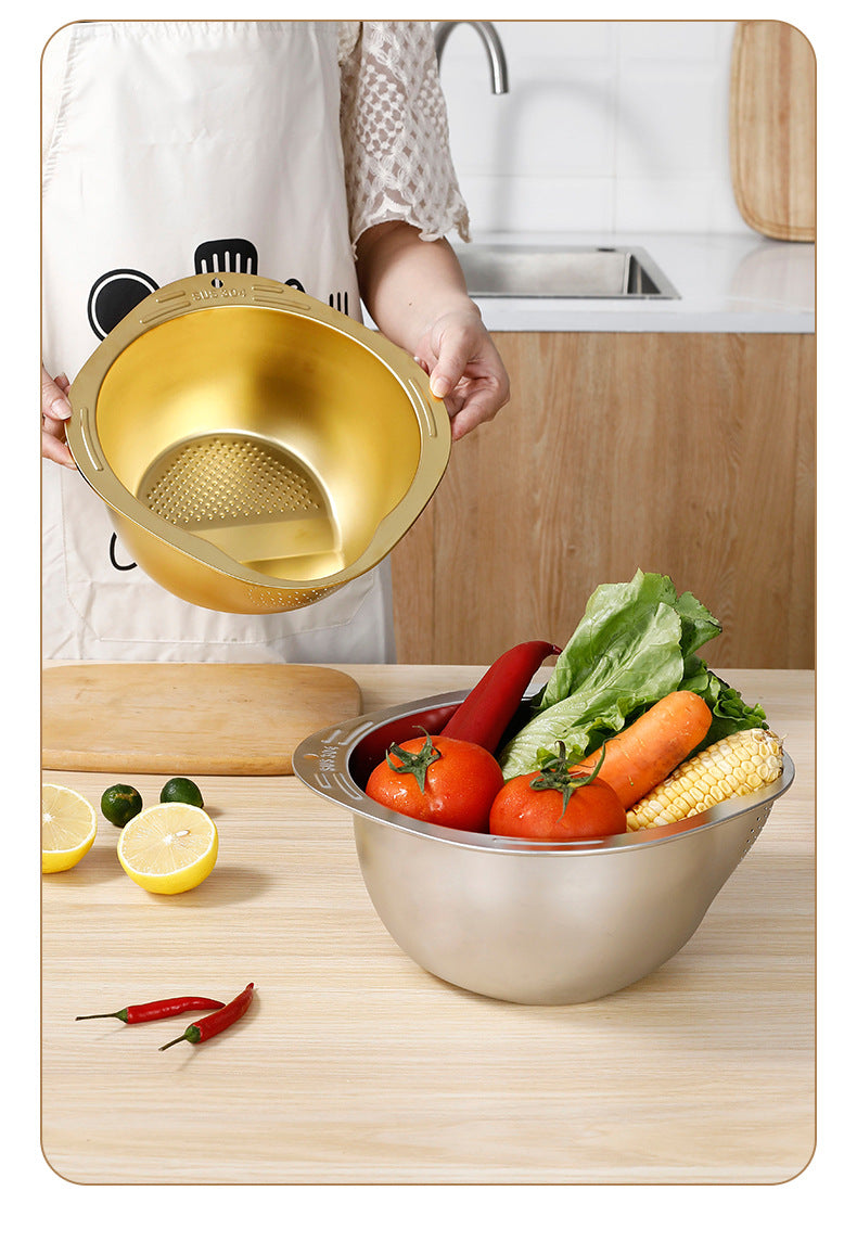 304 stainless steel rice washing basin rice washing sieve household kitchen drain basin washing basin fruit and vegetable filter basket rice washing artifact