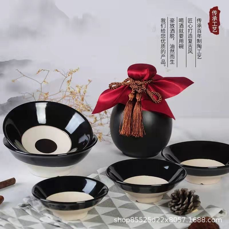 Factory wholesale 5.8 inch vintage clay bowl wine bowl hot pot restaurant antique clay porcelain bowl buckle meat steamed bowl