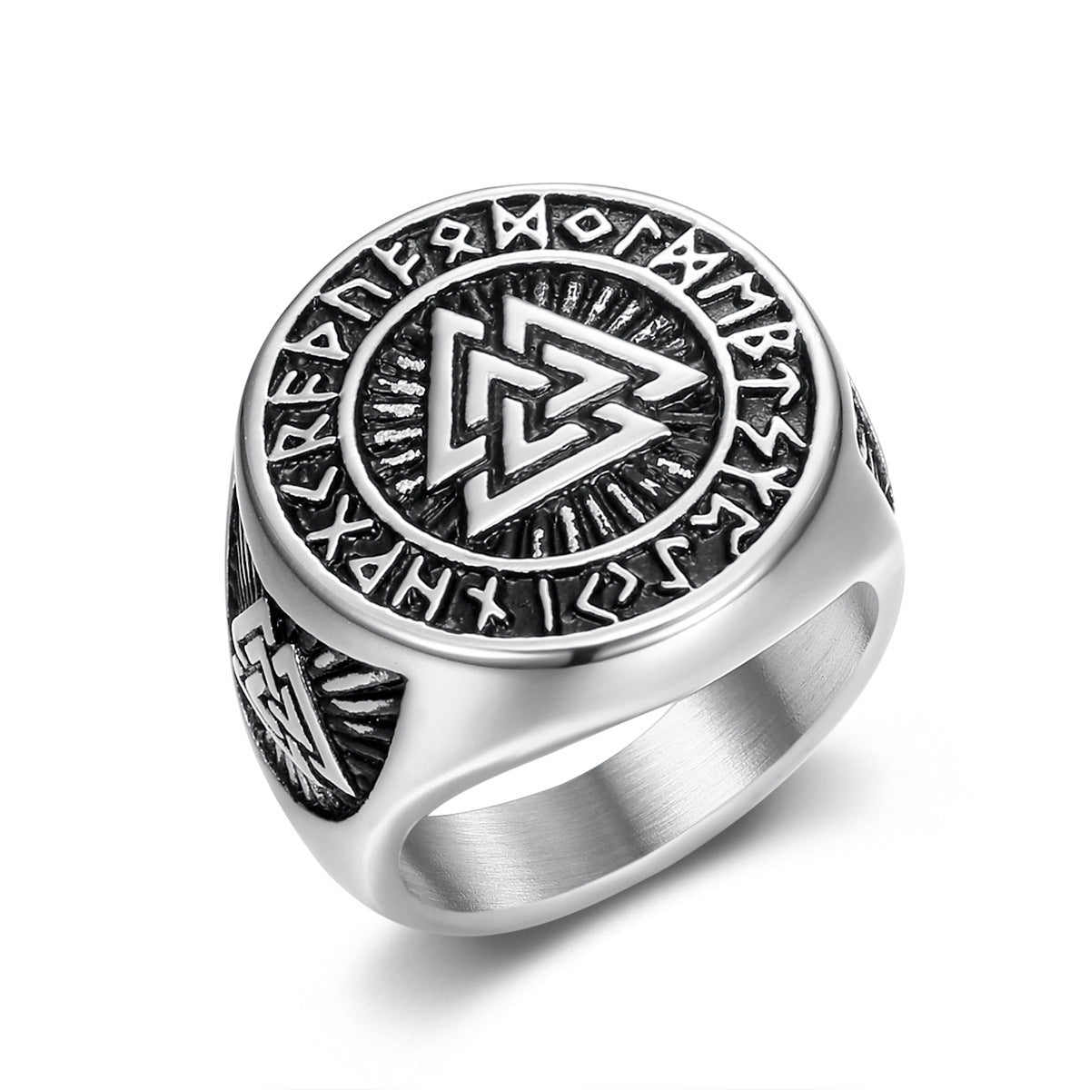 European and American retro style men's Celtic knot ring Viking Nordic triangle symbol valknut ring