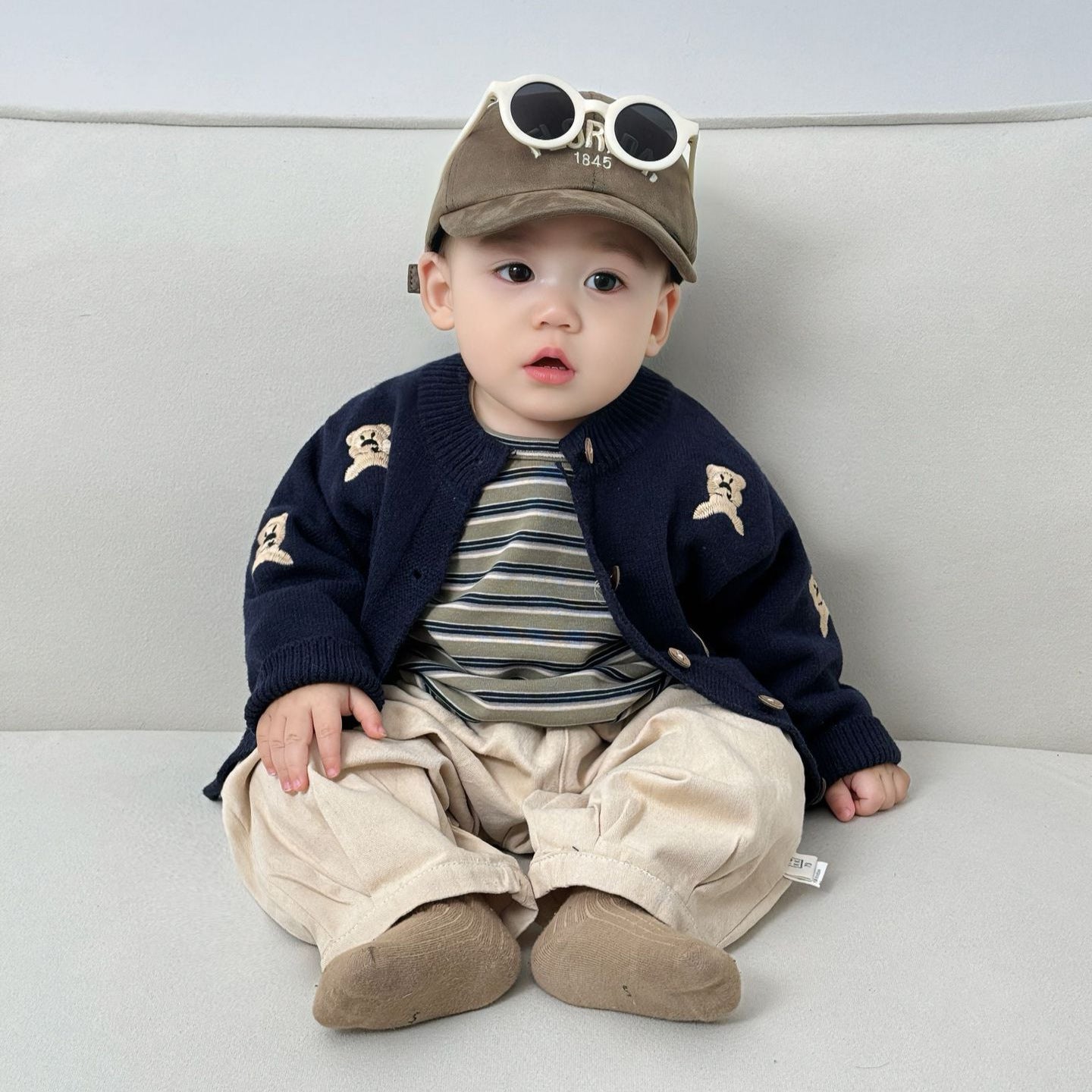 Korean children's clothes boy's suit 2025 new spring clothes fashionable knitted cardigan autumn foreign baby cute coat