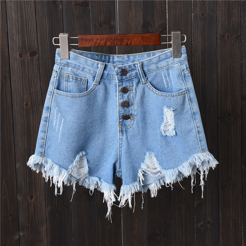 2023 Smoke Gray Ripped Breasted Denim Shorts Women's Summer mm Plus Size Skinny Wide-leg Pants Beggar's AA Hot Pants Raw Edges