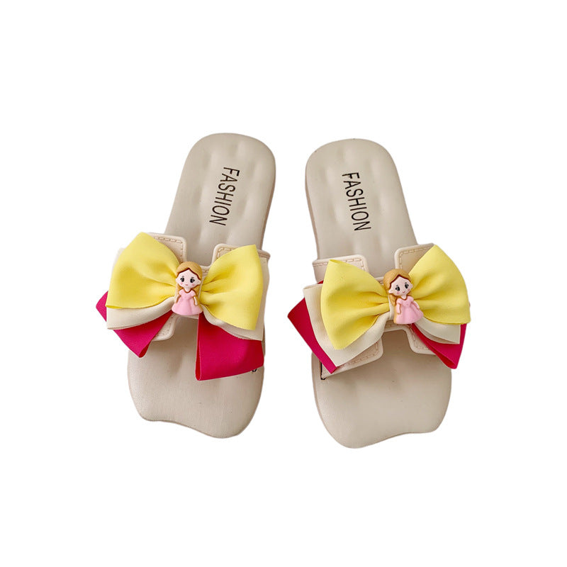 Summer Girls Slippers New Girls Breathable Princess Shoes Soft Sole Non Slip Bow Bow Kids Wear Beach Flip Flops Outside