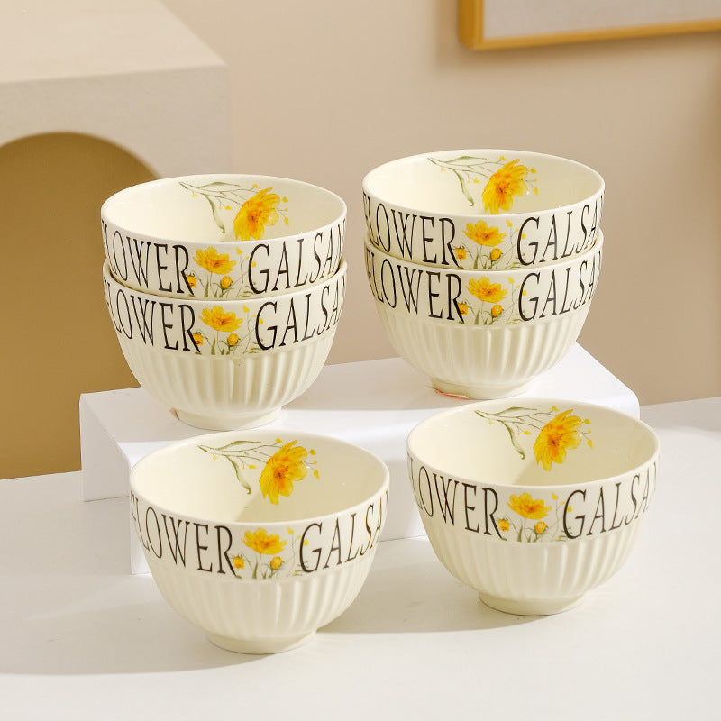 Ceramic tableware, household rice bowls, cream wind dessert bowls, round soup bowls, high temperature resistance, thickening, anti-scalding, wholesale gifts