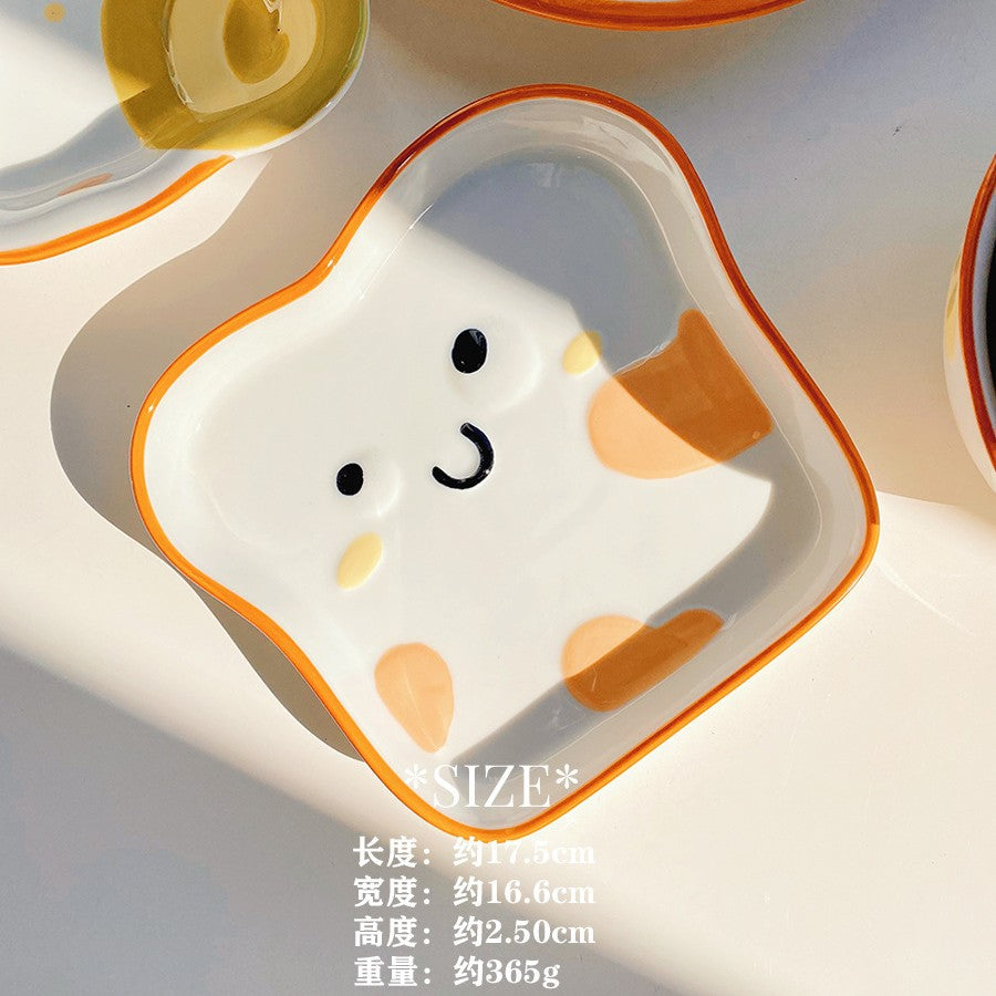Cute bread, ceramic tableware, home bowl, dessert cookie, bread, high value round plate, rice bowl, spoon, plate