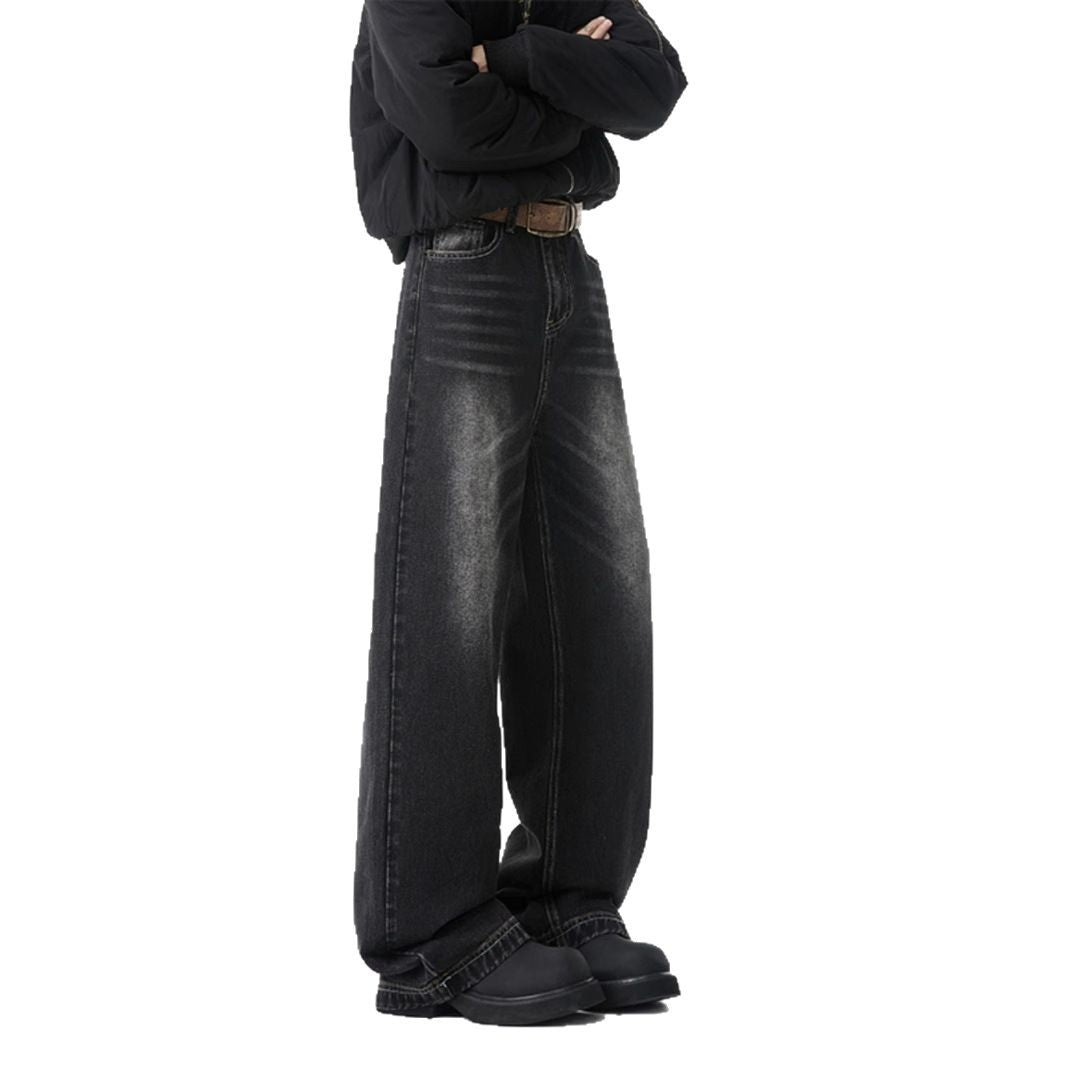 American cleanfit wide-leg jeans, men's spring and autumn straight-leg loose trousers, handsome, high-quality men's pants, tide