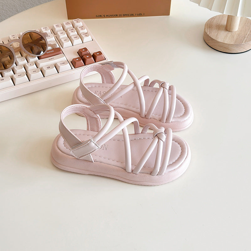 2025 summer new girls' sandals Korean version of breathable Roman shoes for medium and large children open-toed beach shoes