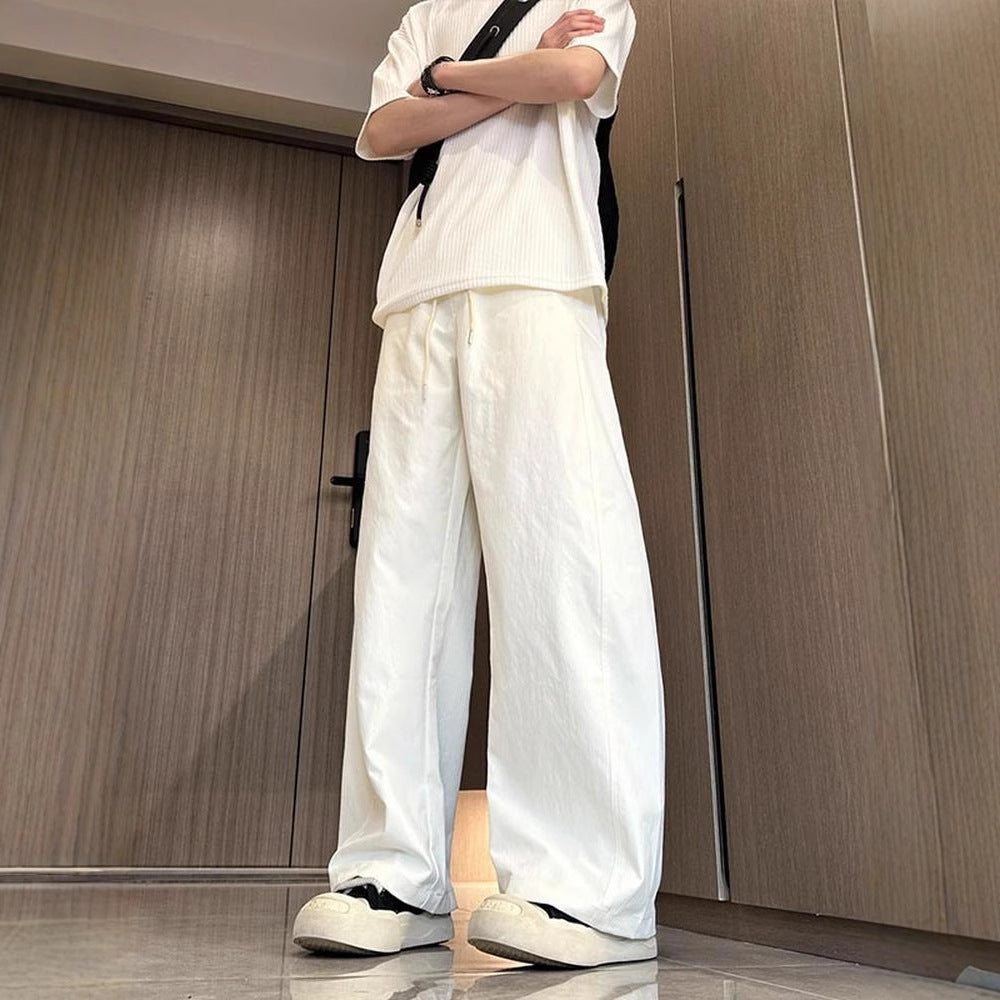 American Slim Casual Pants Men's Spring and Summer Trendy High Street Scimitar Pants Plus Size Loose Straight Wide-leg Long Pants