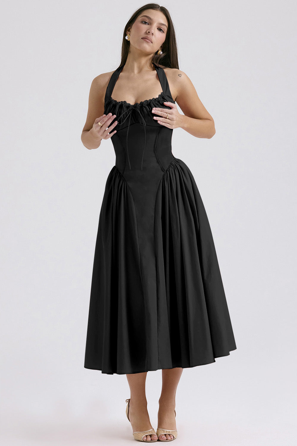 2025 New Summer Slim Slip Long Skirt European and American style fashion print halterneck lace dress