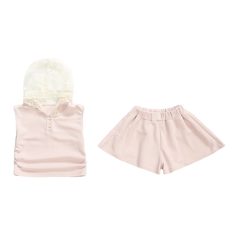 Girls' summer vest set 2025 new foreign style children's lace sleeveless two-piece set baby summer clothes trend