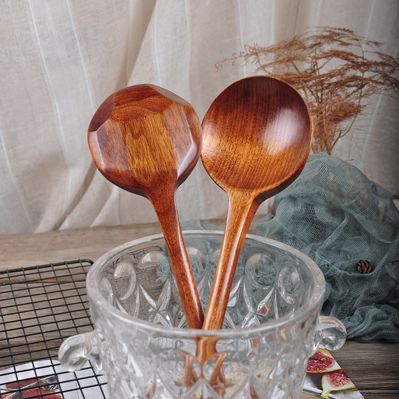 New long-handled spoon, tortoiseshell wooden soup spoon, large ramen spoon, creative kitchenware cooking mixing spoon, mukbo spoon