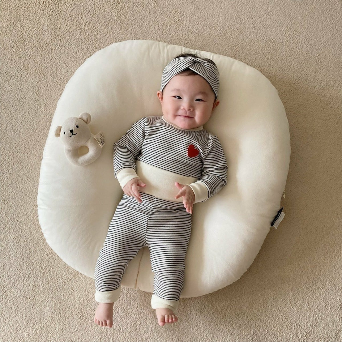 Newborn clothes A baby striped triangle crawling suit + high-waisted belly pants + headband three-piece baby suit