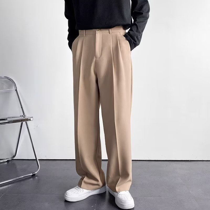 American-style white trousers, men's high-end sense of loose straight-leg mopping trousers, casual and versatile, suit pants, suit pants, trendy